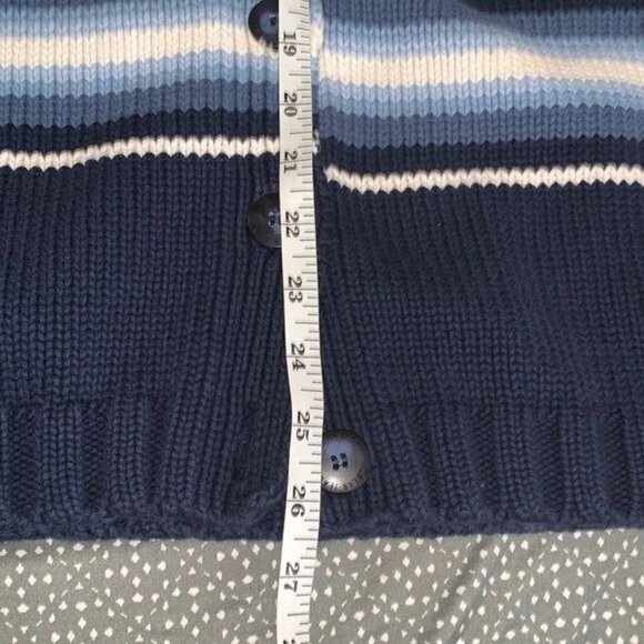 Liz Claiborne Navy Blue Striped Cardigan Sweater With Belt S 100% Cotton Womens - Picture 6 of 6